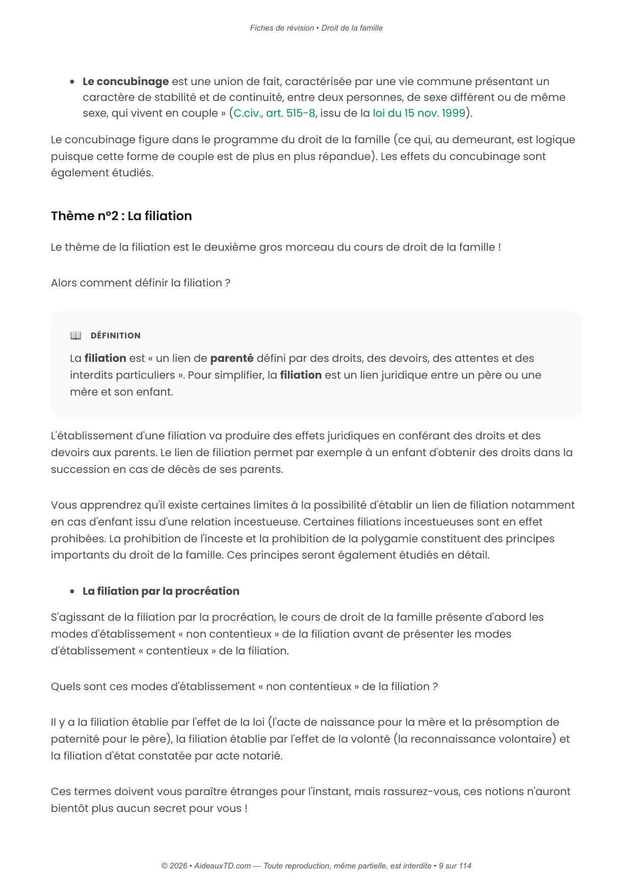 Fiches de révision — Droit de la famille