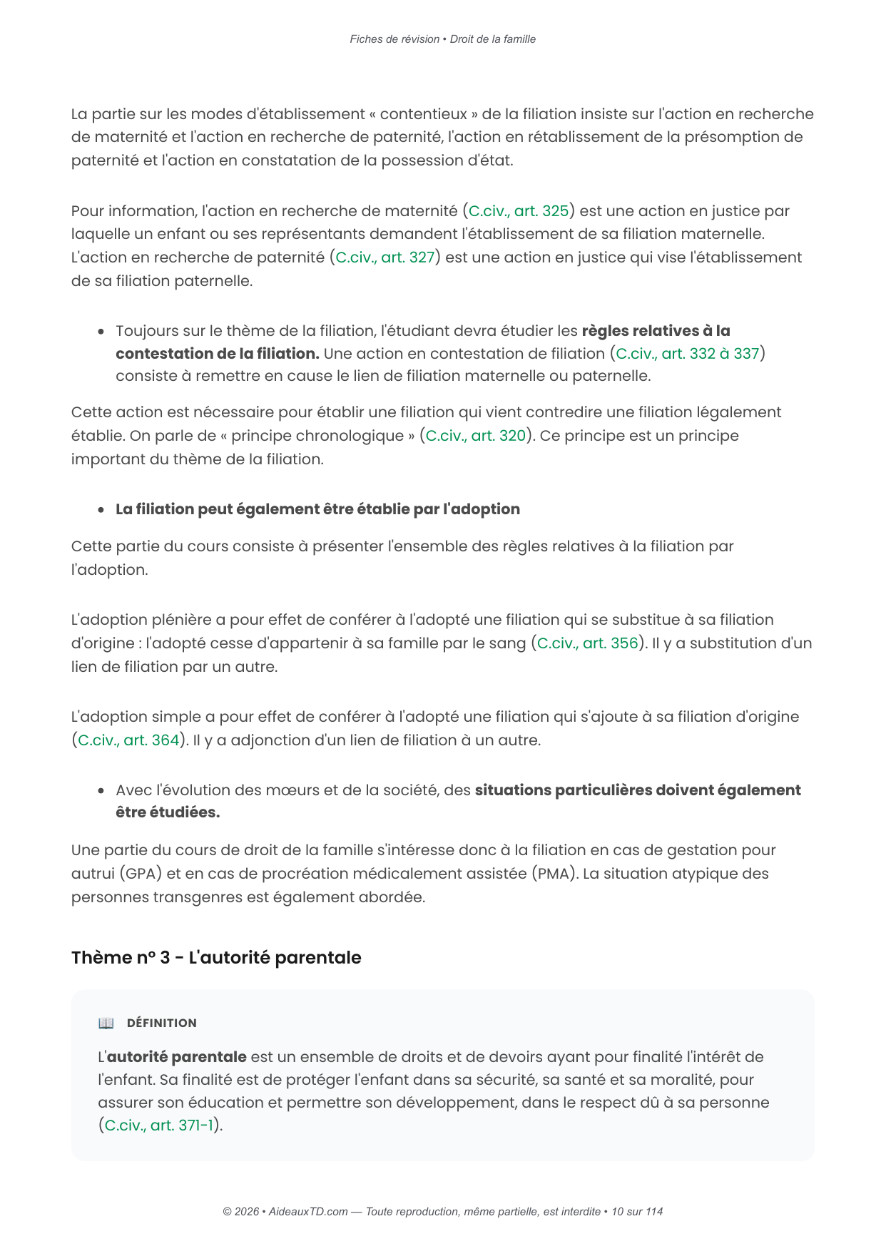 Fiches de révision — Droit de la famille