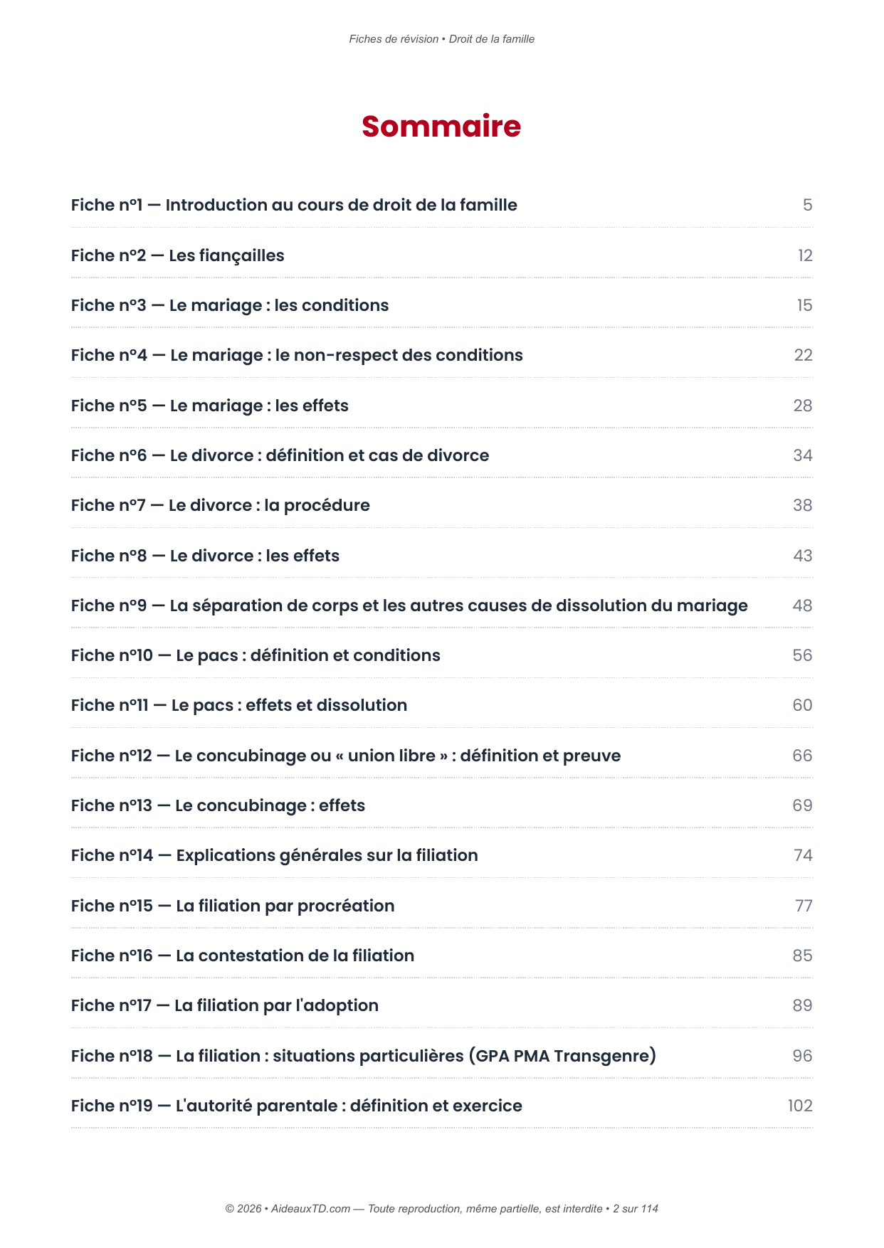 Fiches de révision — Droit de la famille