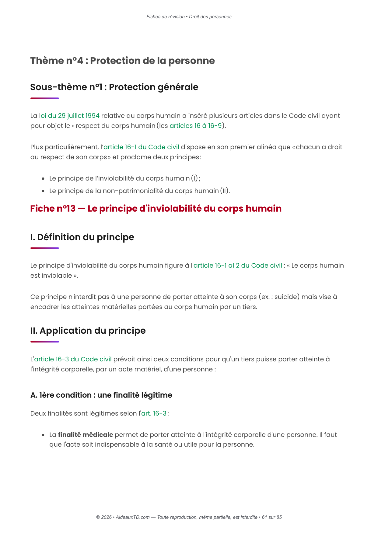 Fiches de révision — Droit des personnes