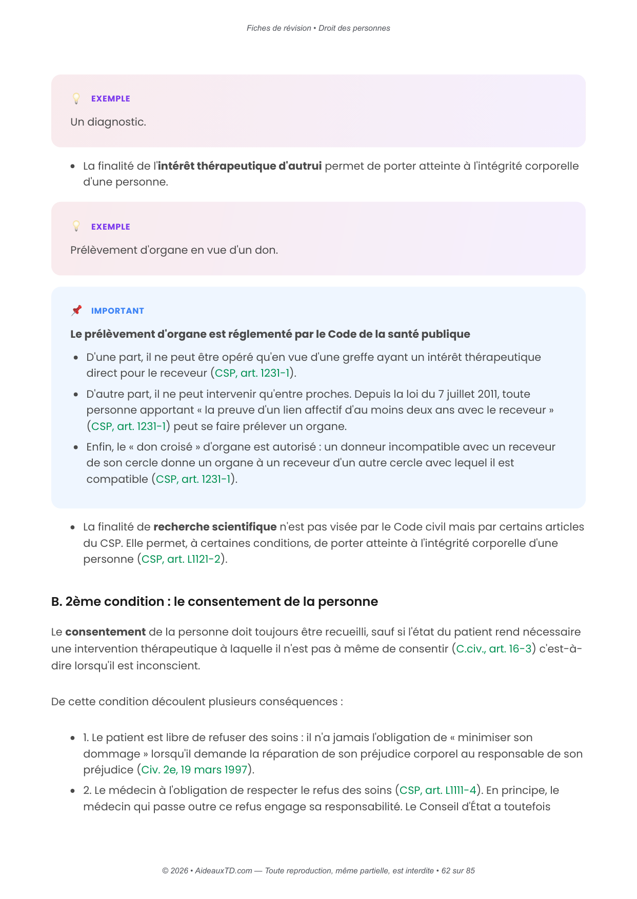 Fiches de révision — Droit des personnes