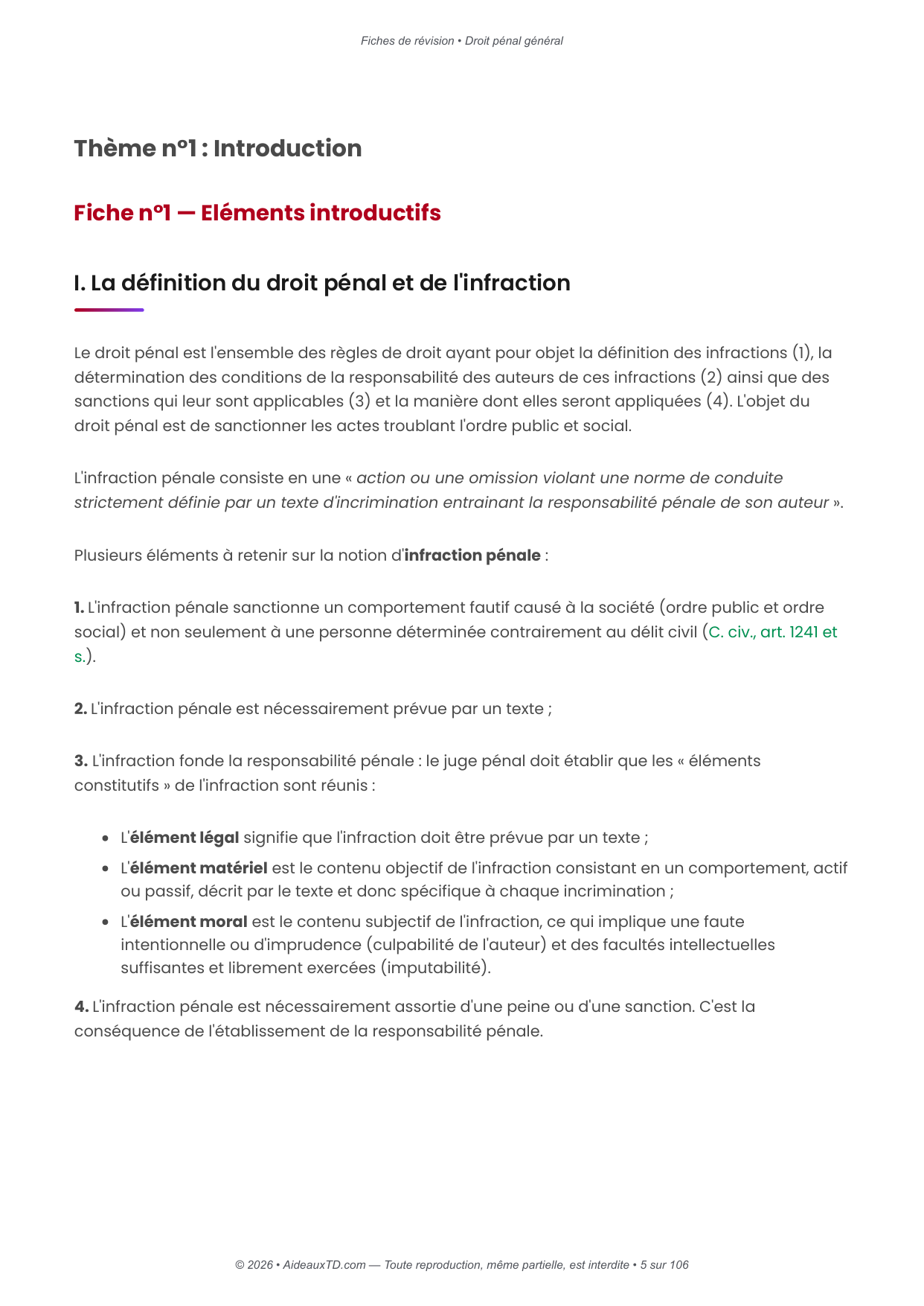 Fiches de révision — Droit pénal général