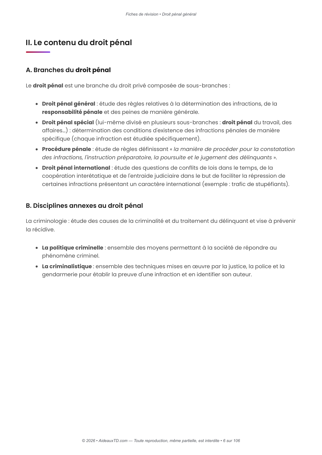 Fiches de révision — Droit pénal général