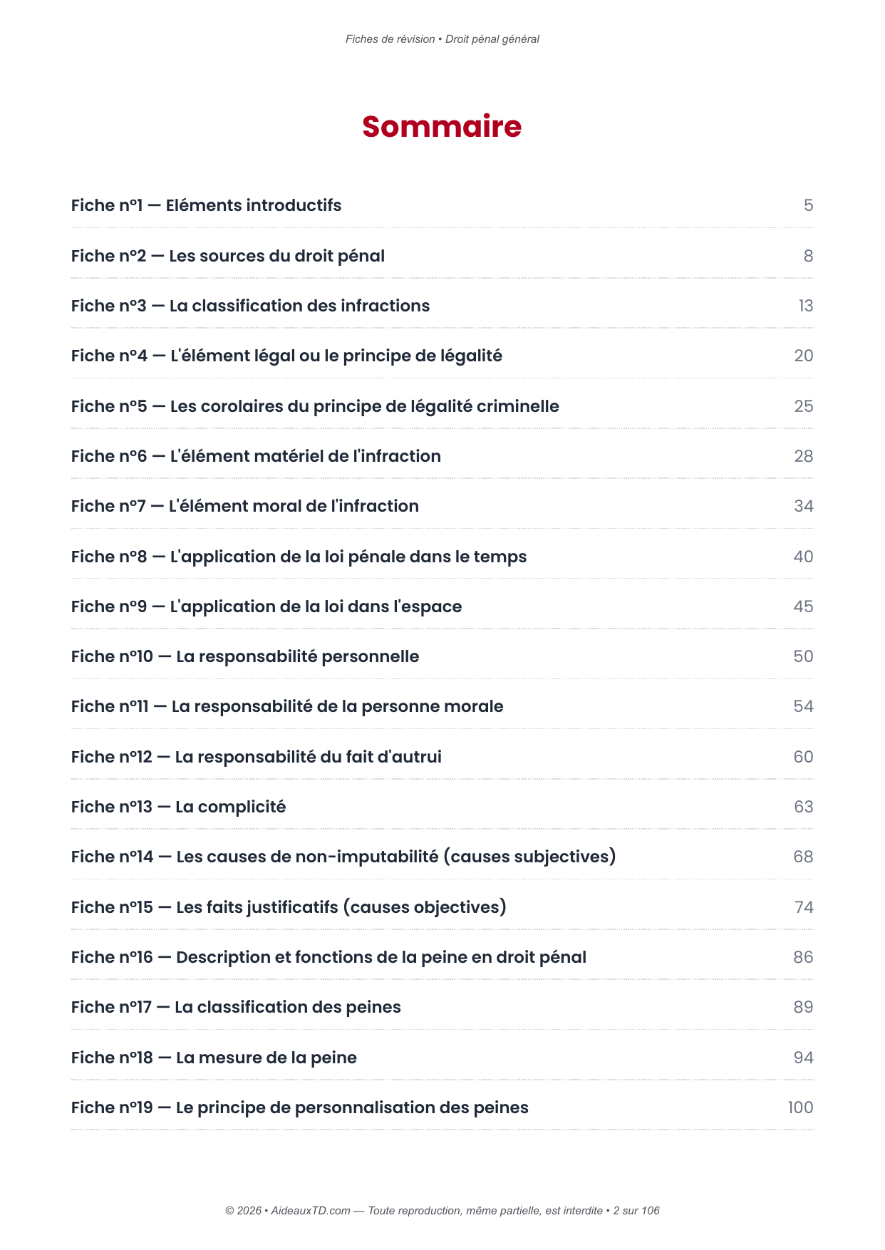 Fiches de révision — Droit pénal général