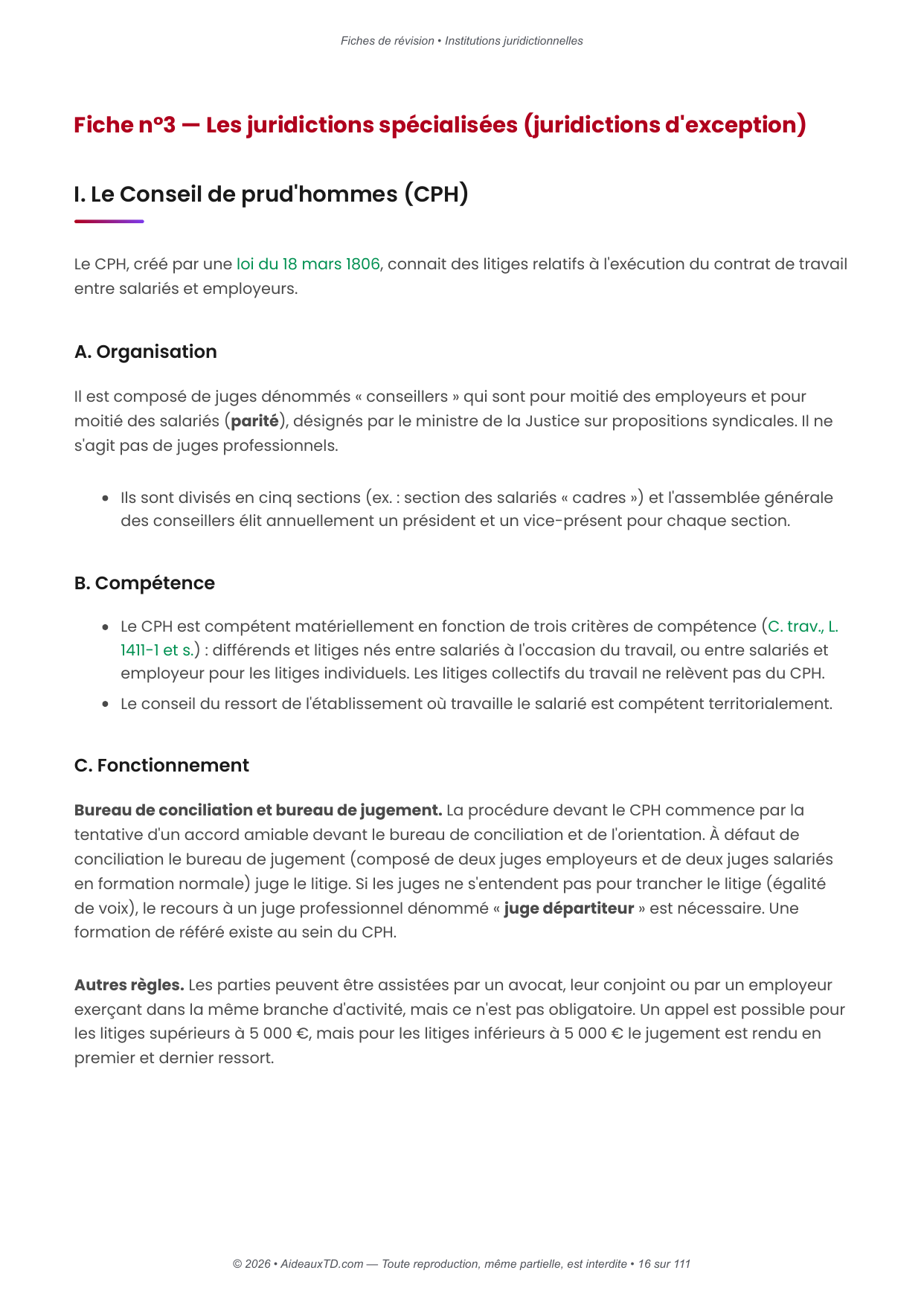 Fiches de révision — Institutions juridictionnelles
