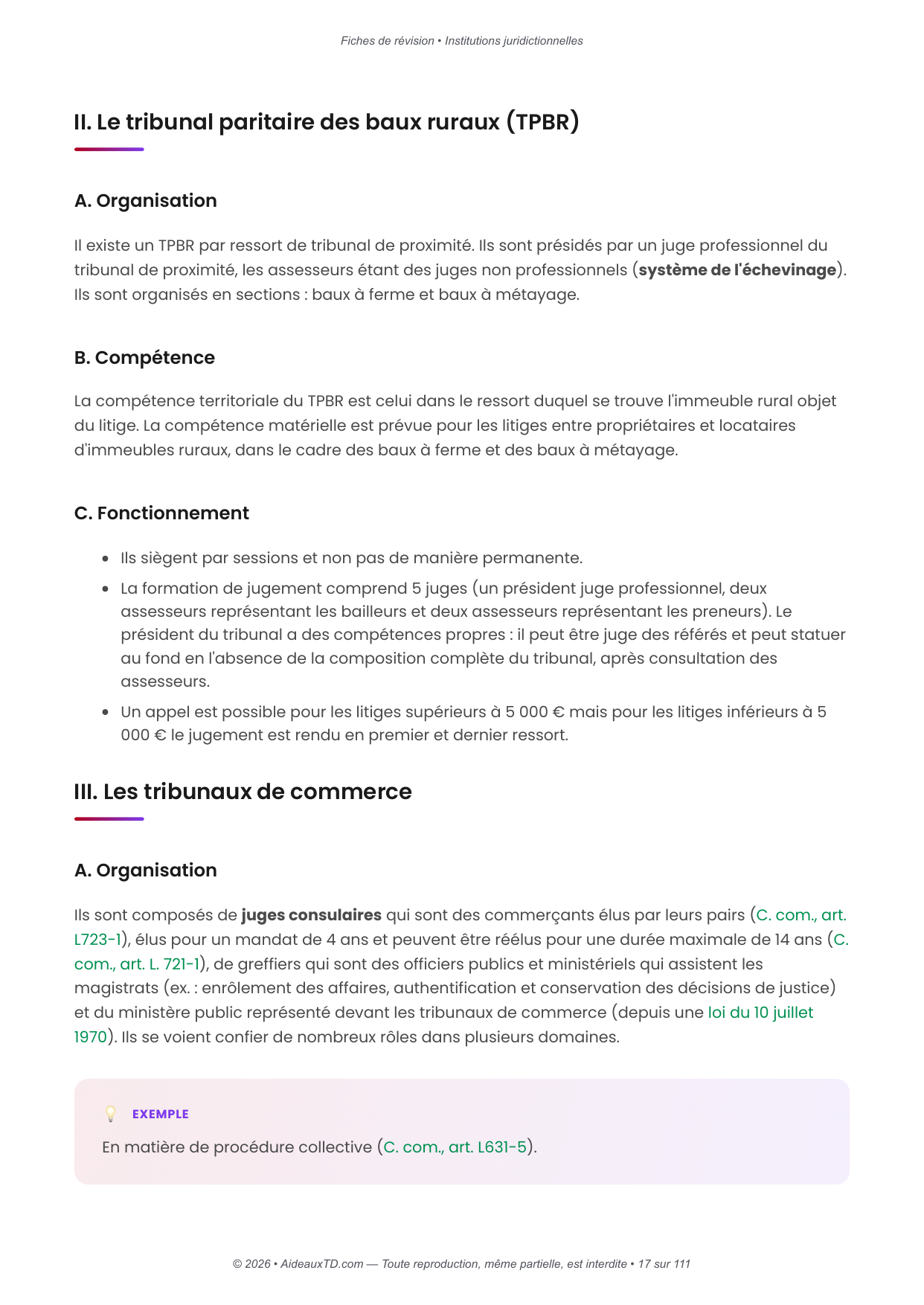 Fiches de révision — Institutions juridictionnelles