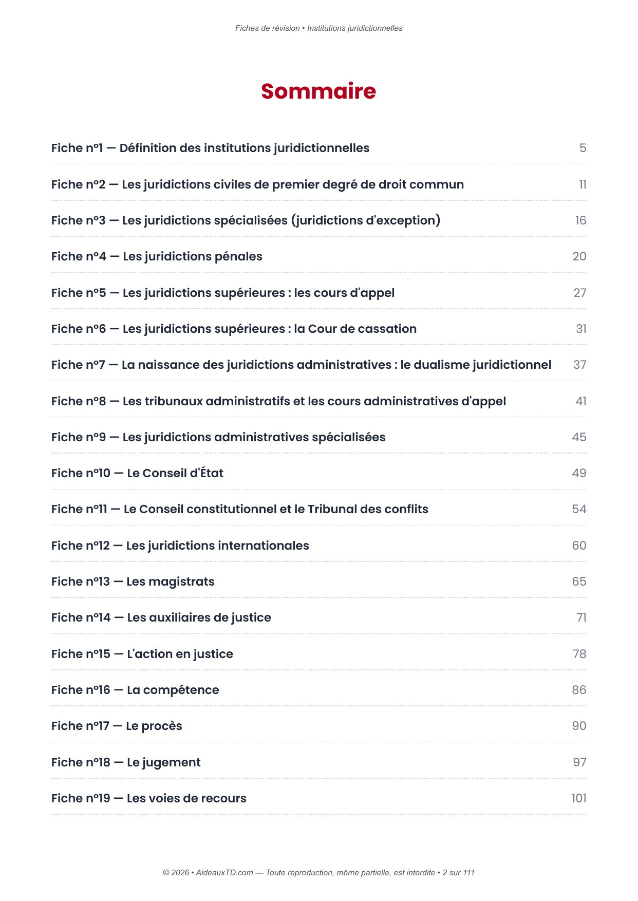Fiches de révision — Institutions juridictionnelles