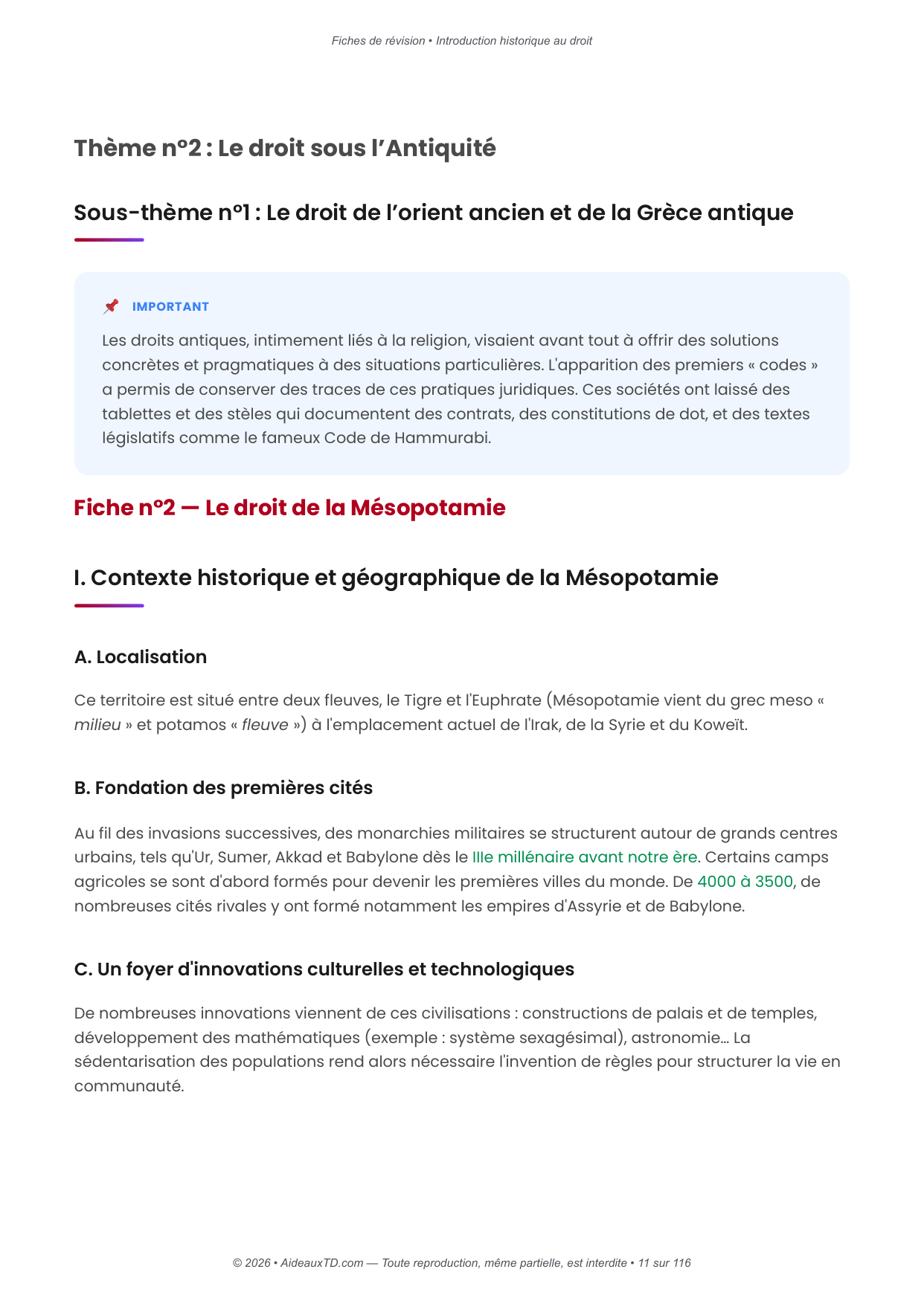 Fiches de révision — Introduction historique au droit