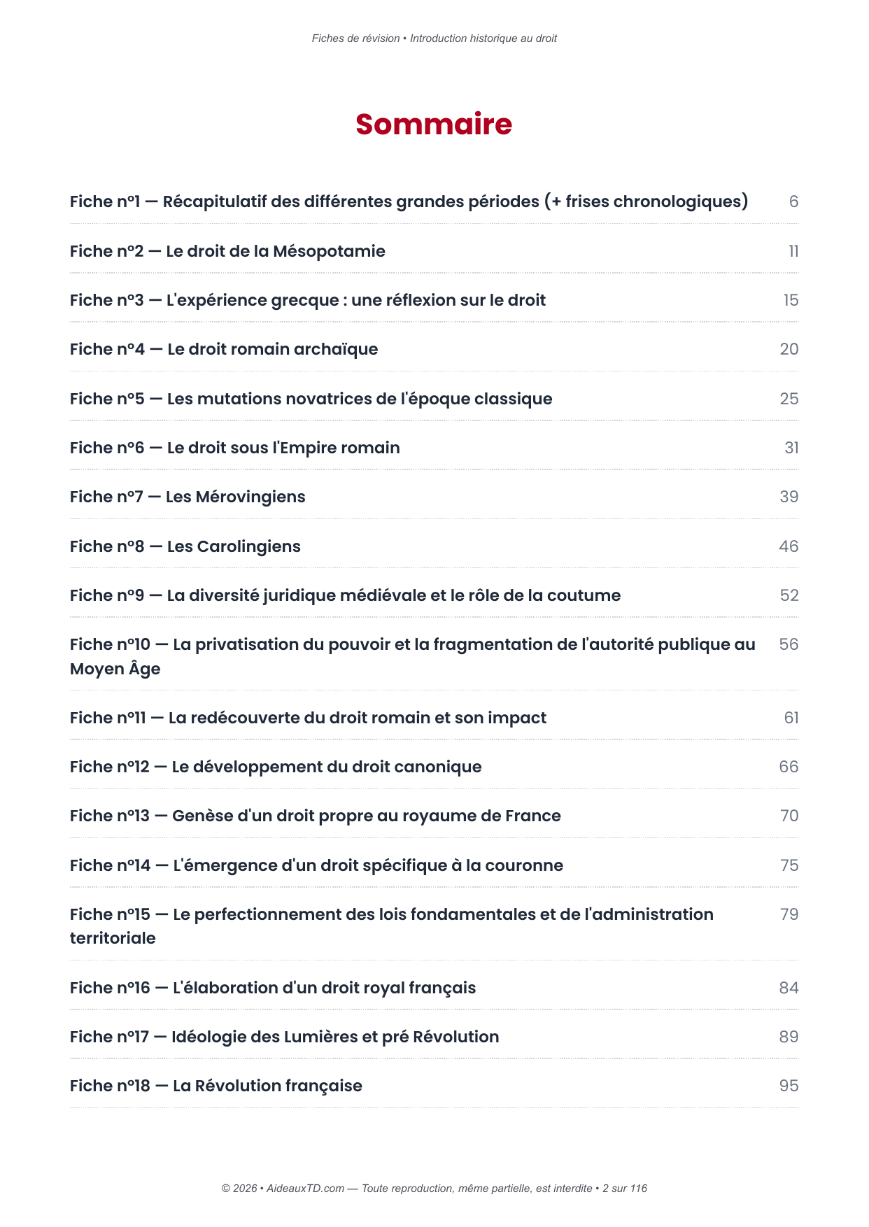 Fiches de révision — Introduction historique au droit