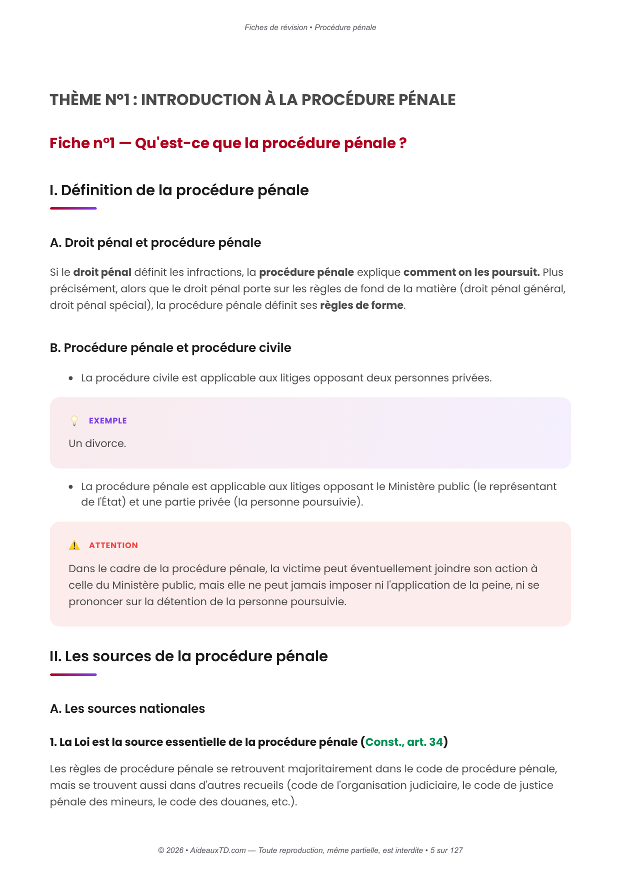 Fiches de révision — Procédure pénale