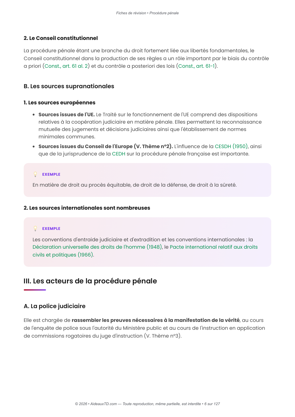 Fiches de révision — Procédure pénale