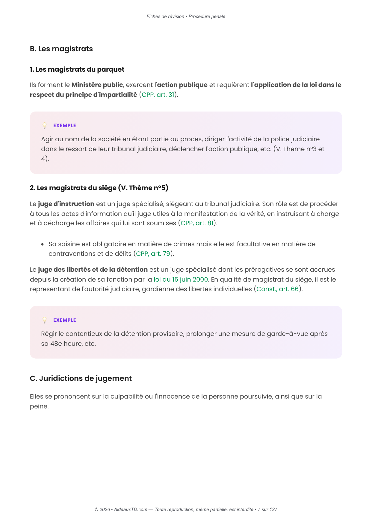 Fiches de révision — Procédure pénale