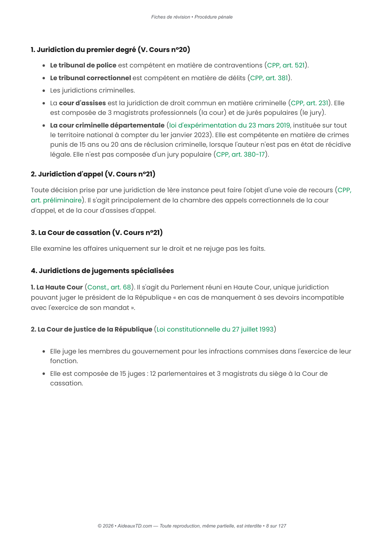 Fiches de révision — Procédure pénale