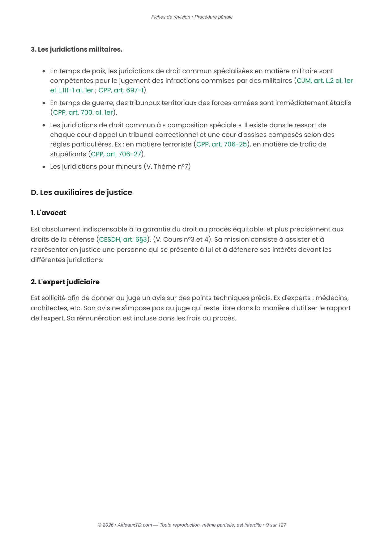 Fiches de révision — Procédure pénale