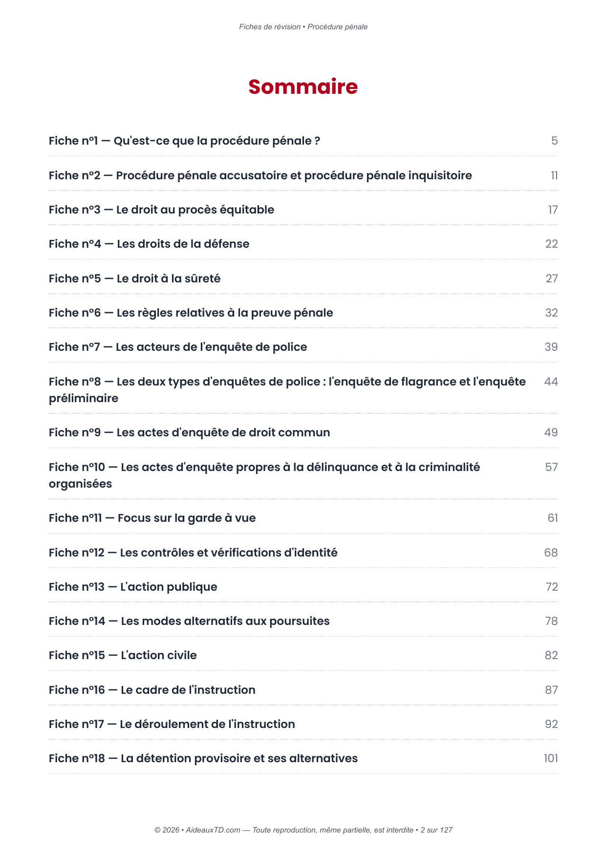 Fiches de révision — Procédure pénale