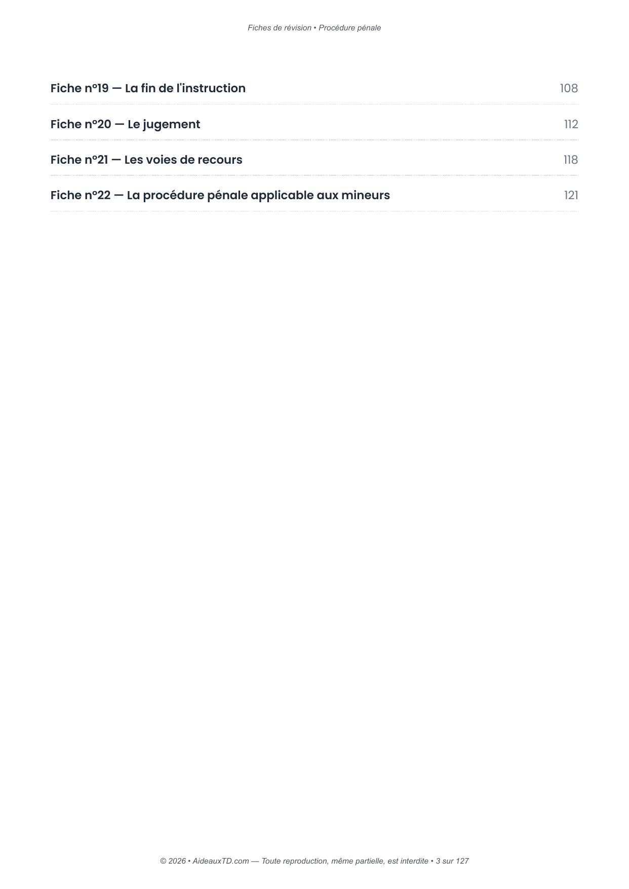 Fiches de révision — Procédure pénale