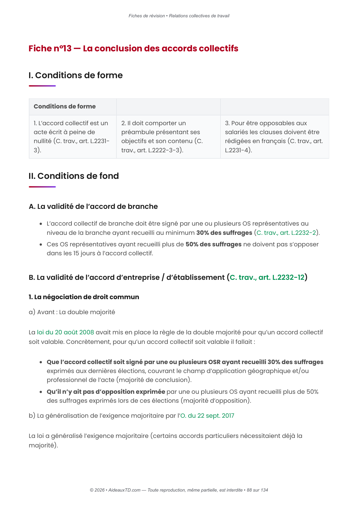 Fiches de révision — Relations collectives de travail