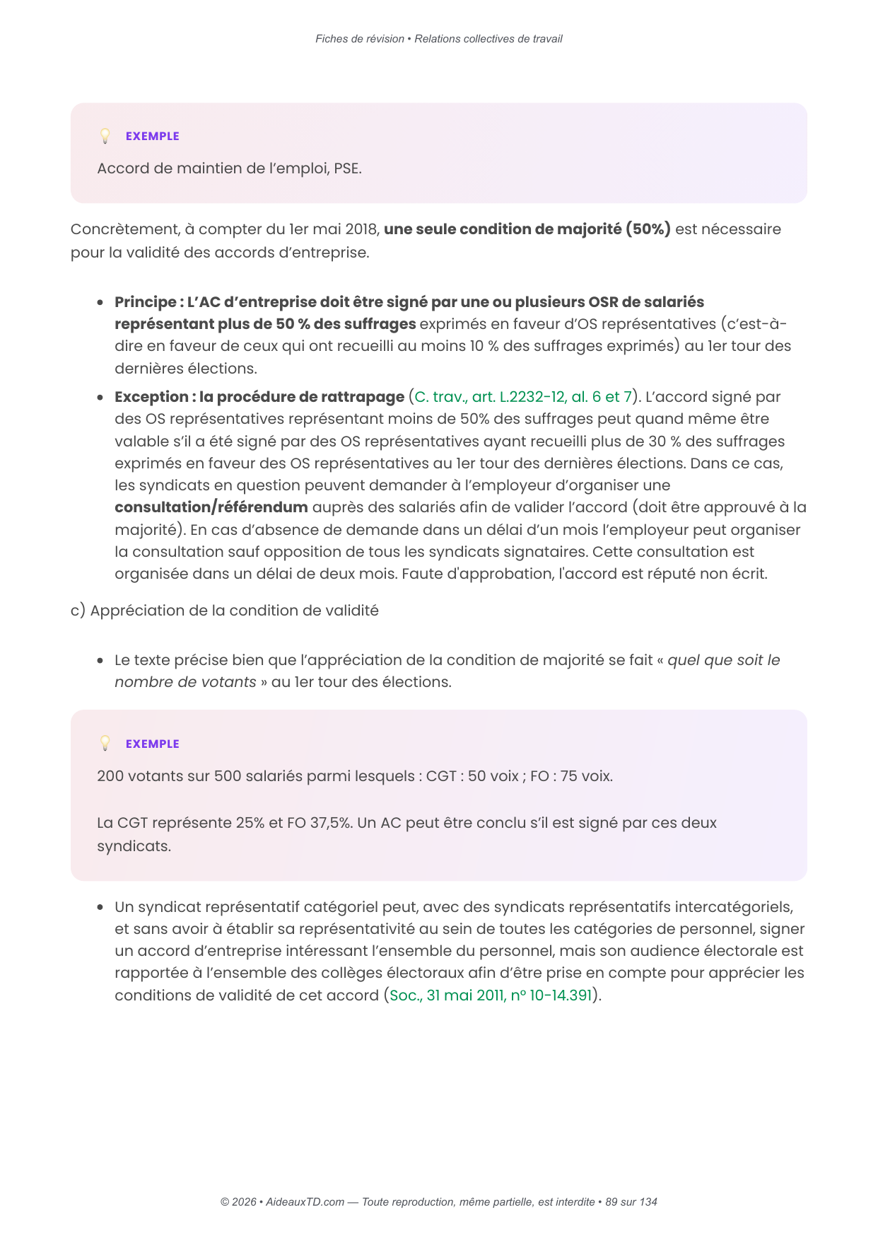 Fiches de révision — Relations collectives de travail