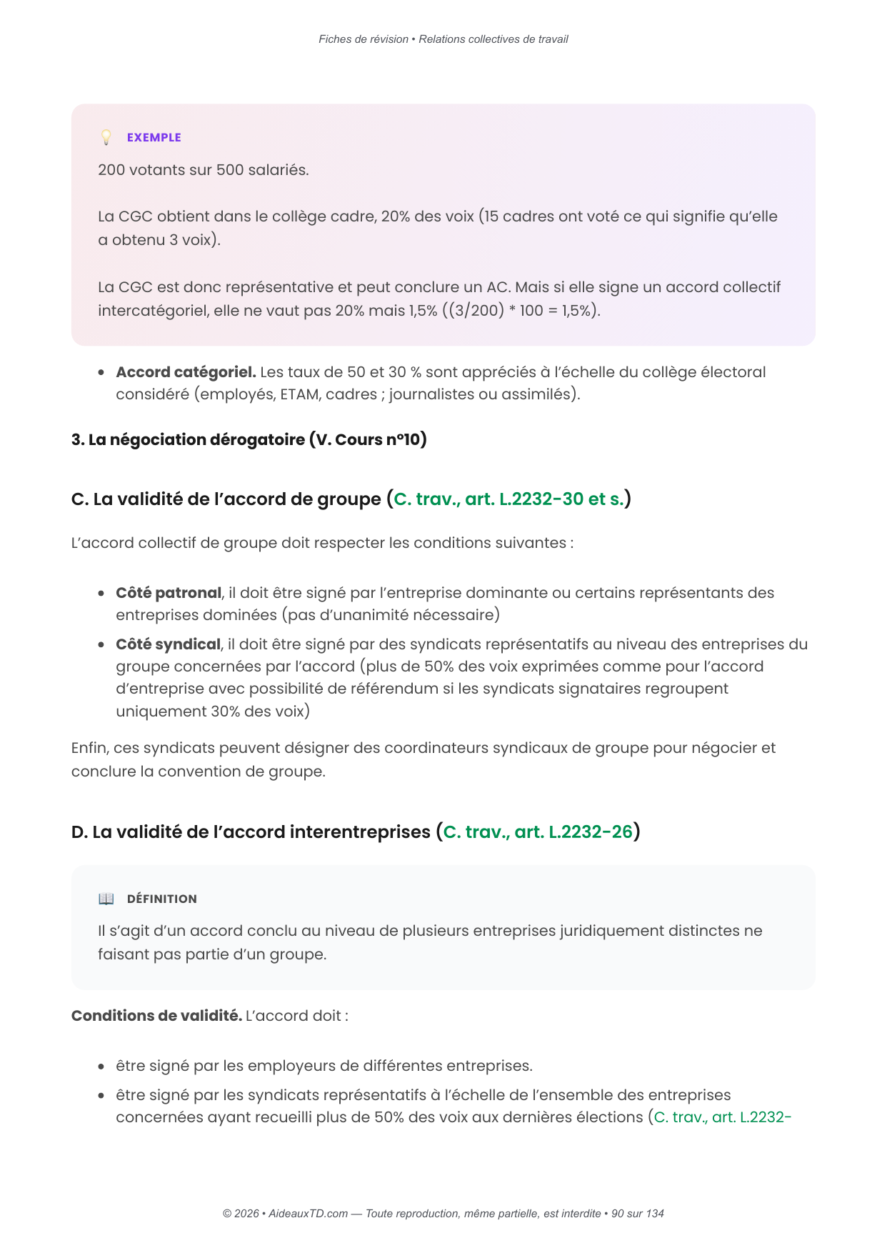 Fiches de révision — Relations collectives de travail