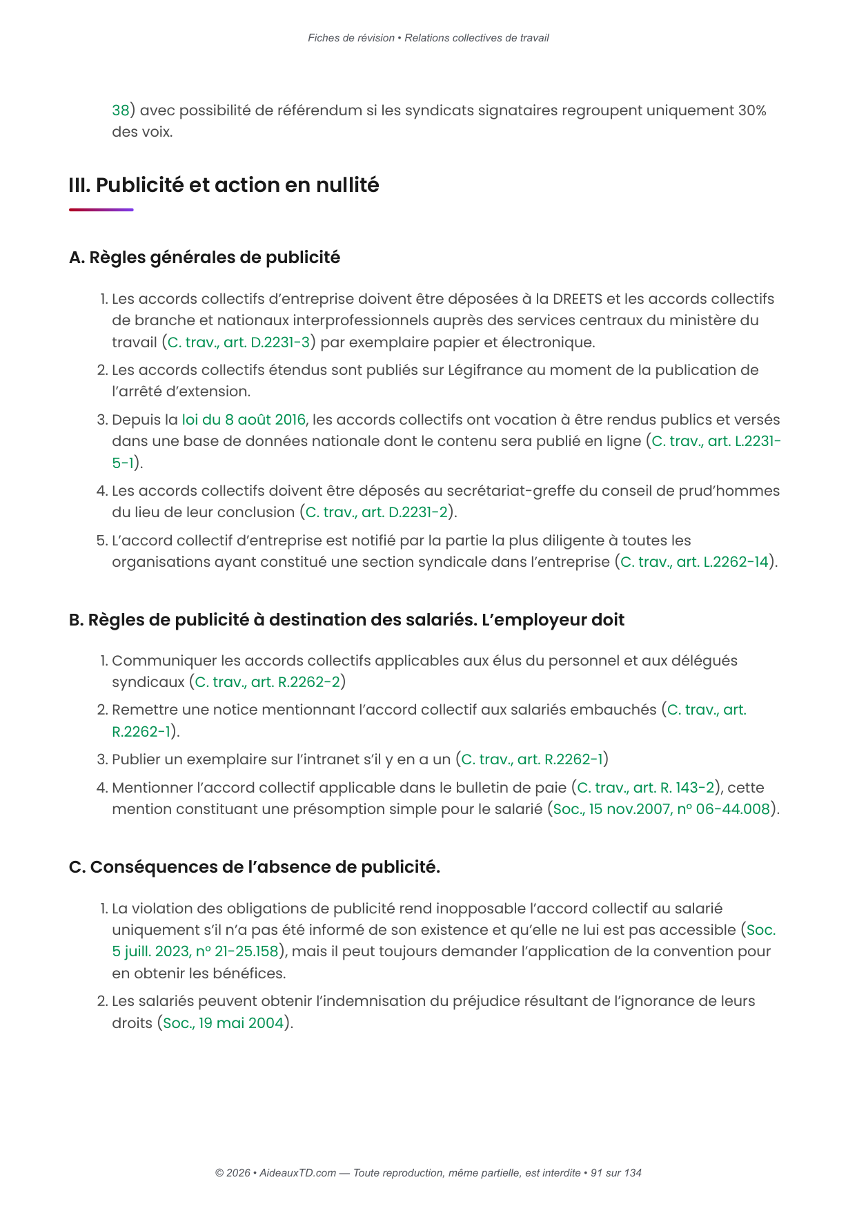 Fiches de révision — Relations collectives de travail