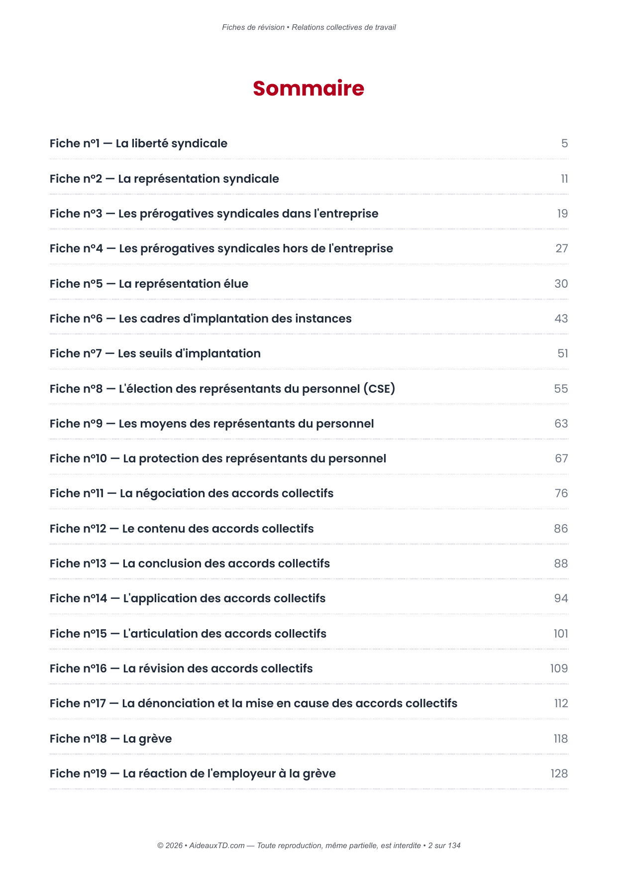 Fiches de révision — Relations collectives de travail