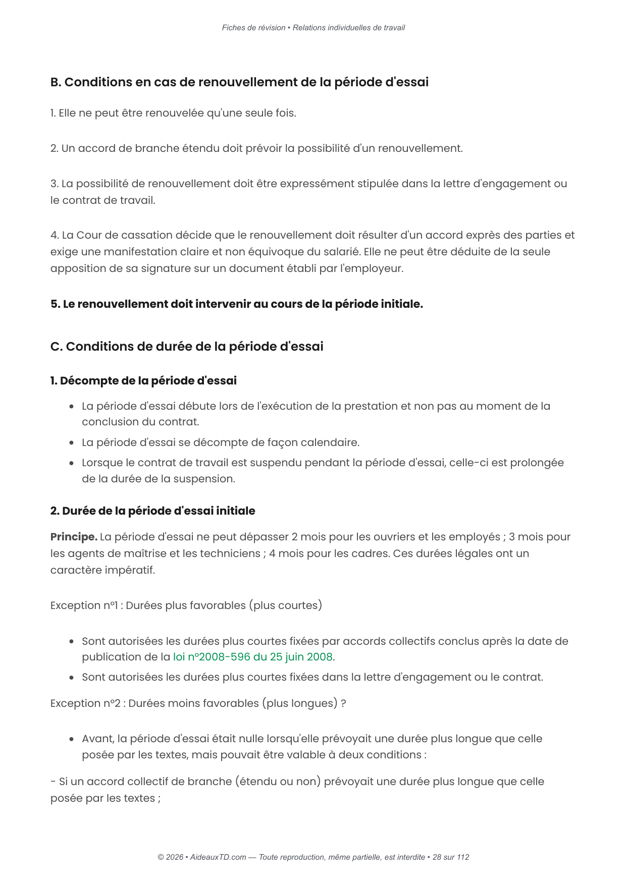 Fiches de révision — Relations individuelles de travail