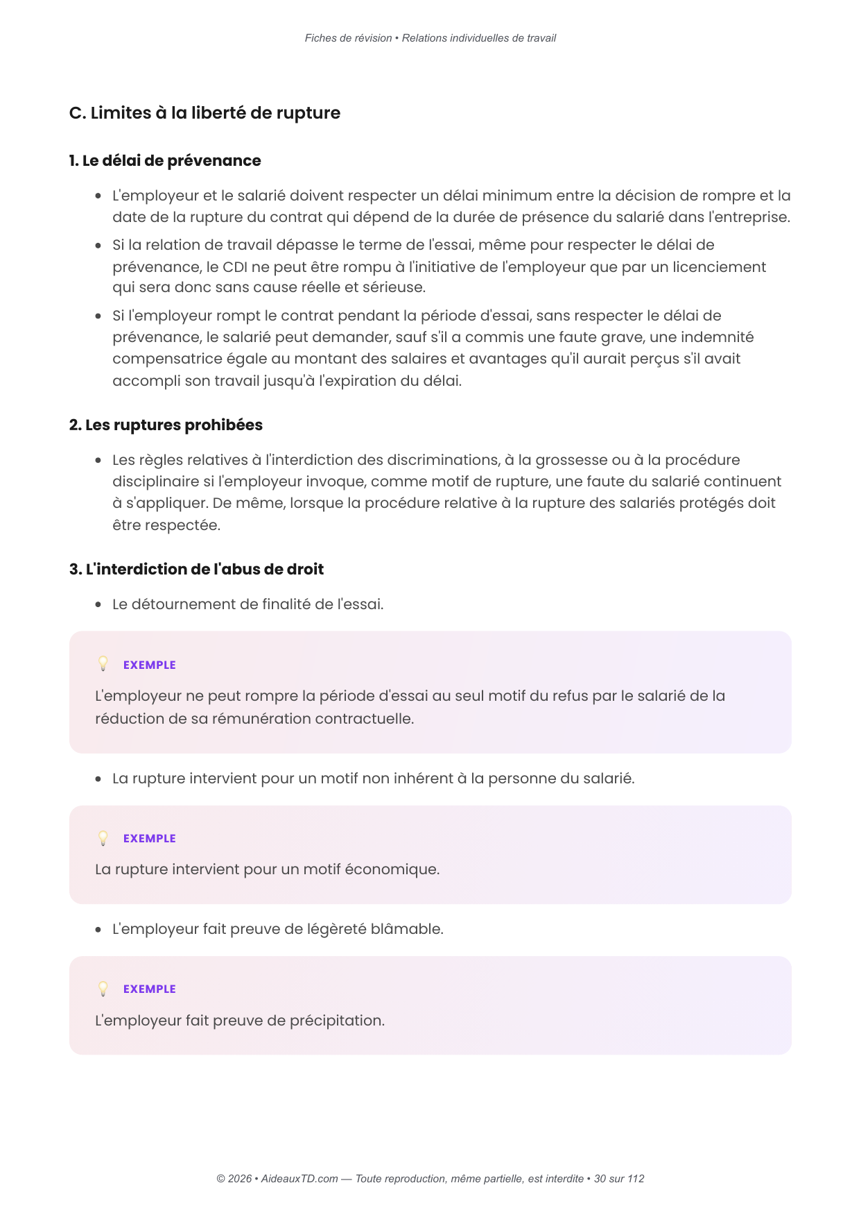 Fiches de révision — Relations individuelles de travail