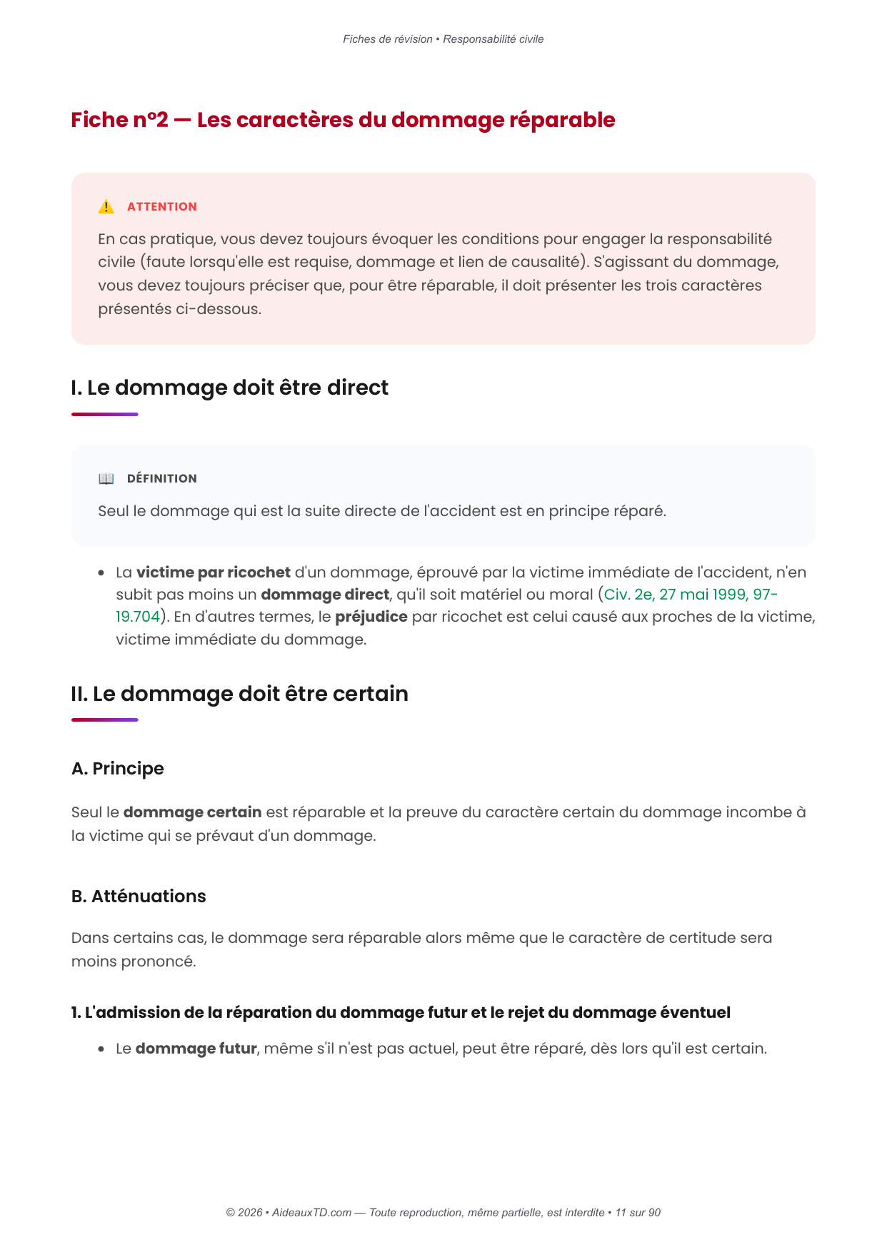 Fiches de révision — Responsabilité civile