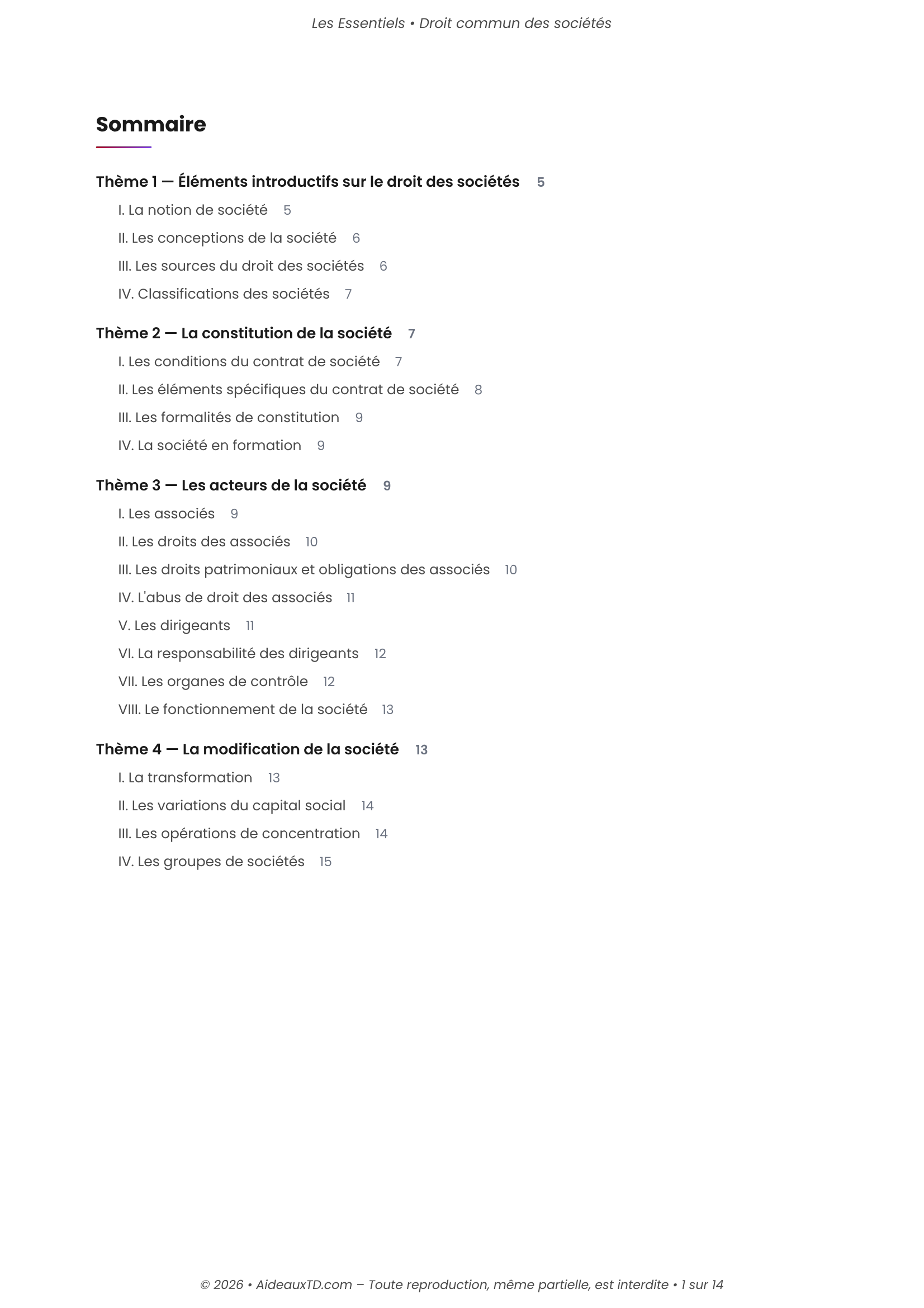 L&rsquo;Essentiel — Droit Commun des Sociétés