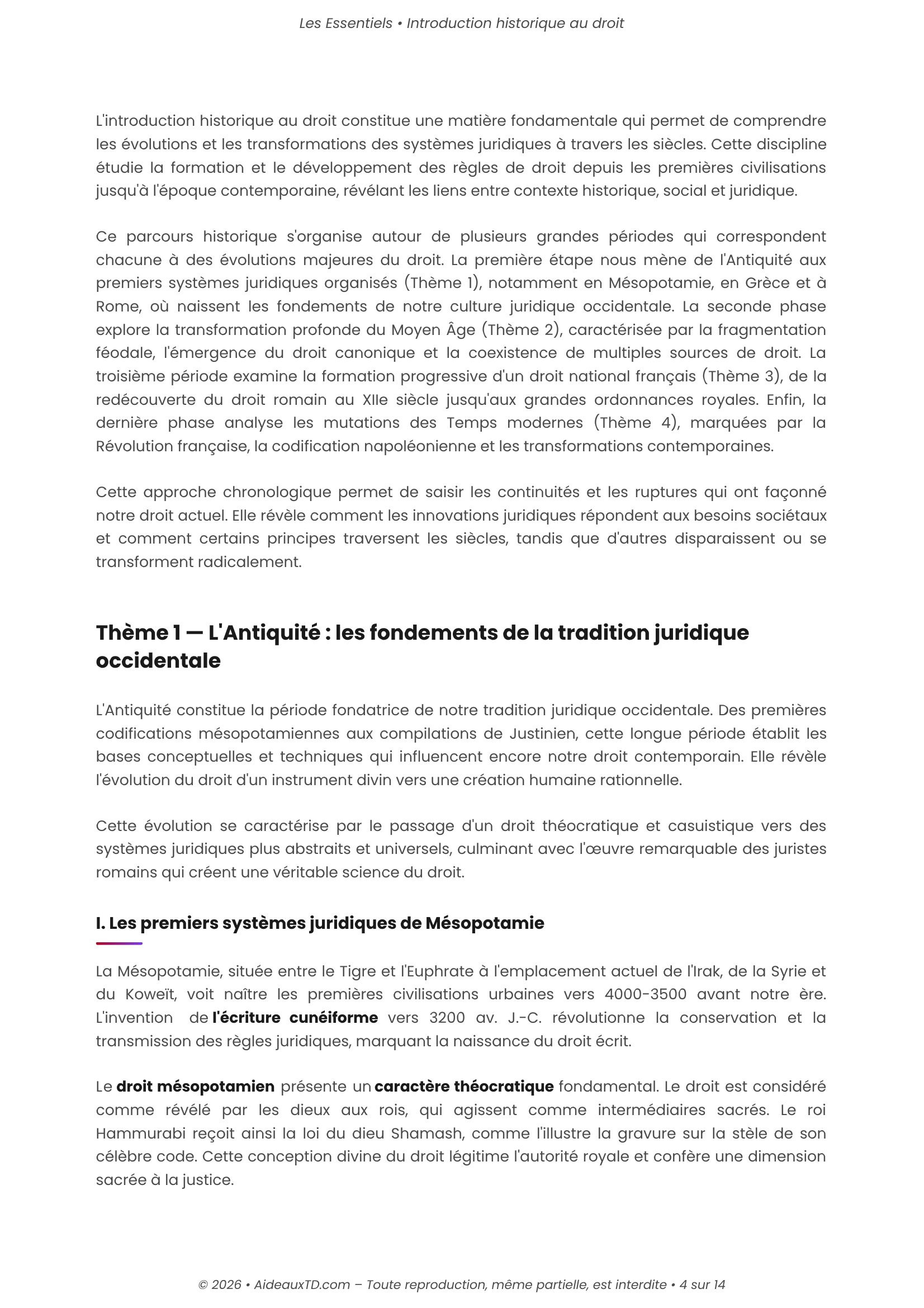 L’Essentiel — Introduction Historique au Droit