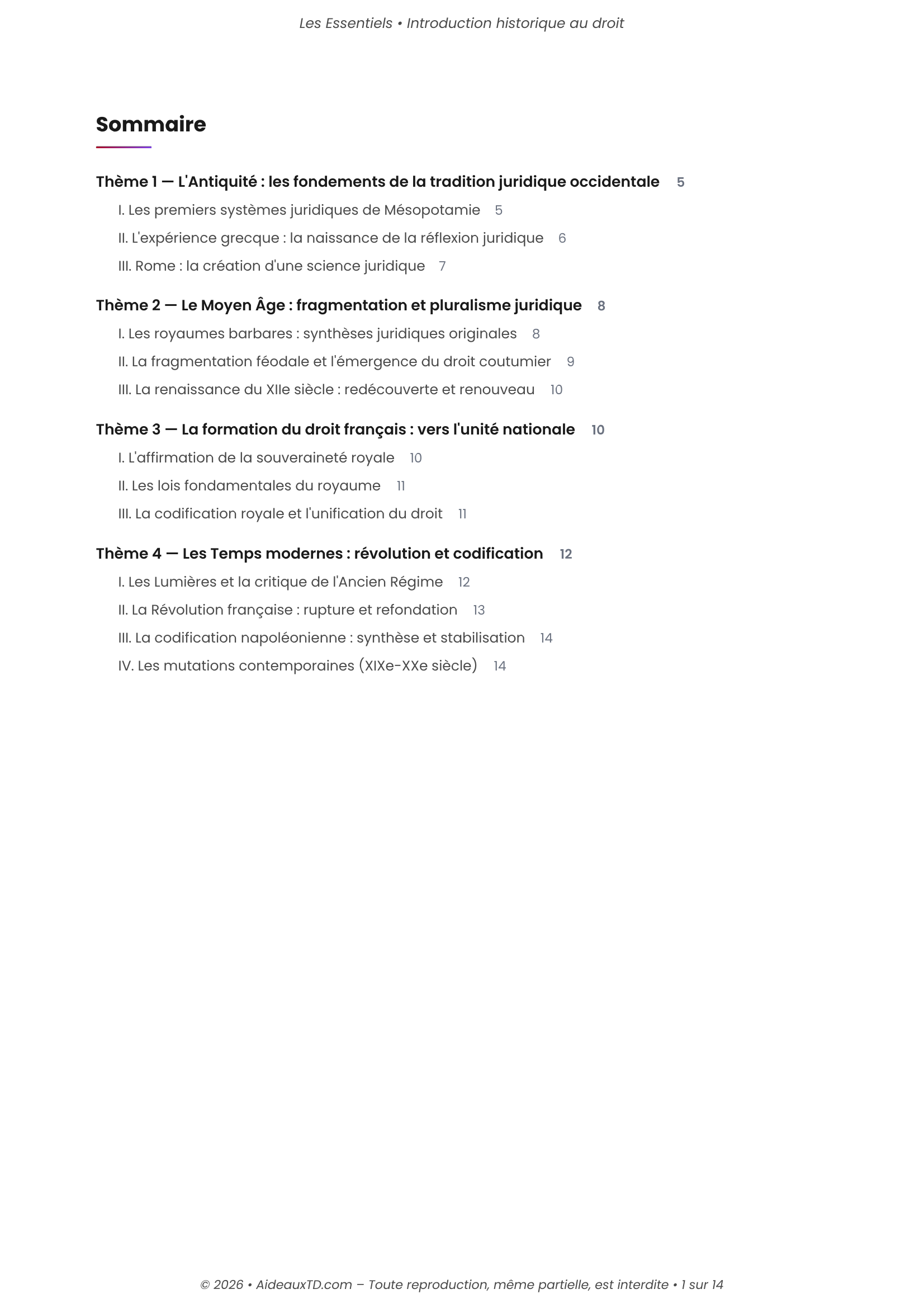 L’Essentiel — Introduction Historique au Droit