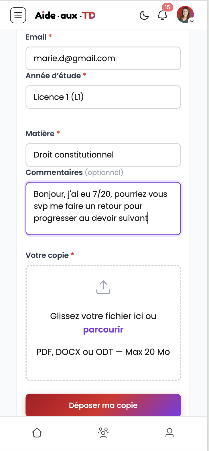 Correction de copie par un enseignant