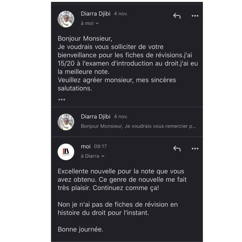 Message reçu d'un étudiant en droit