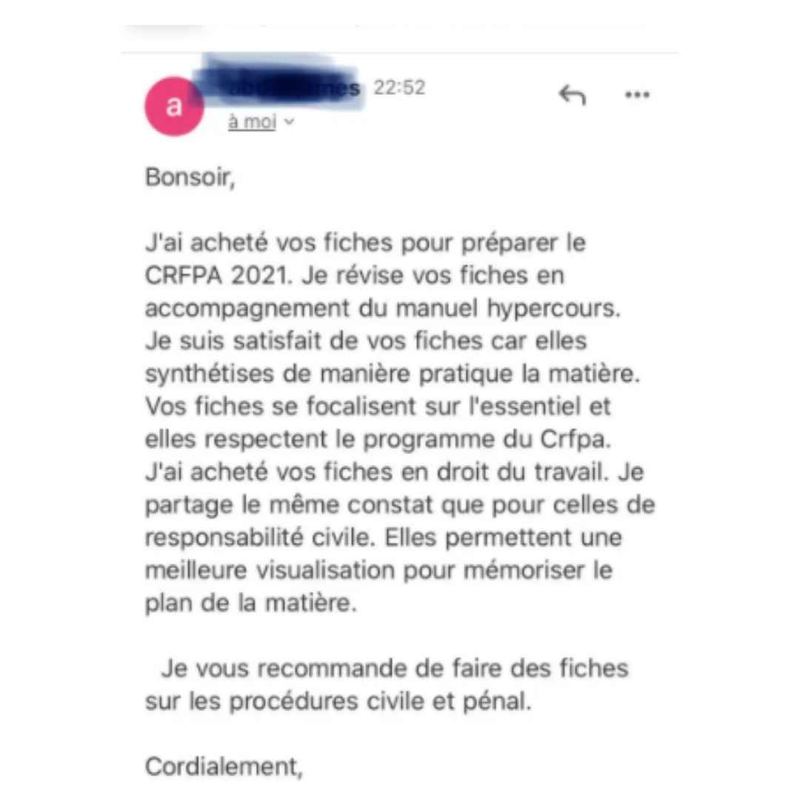 Message reçu d'un étudiant en droit