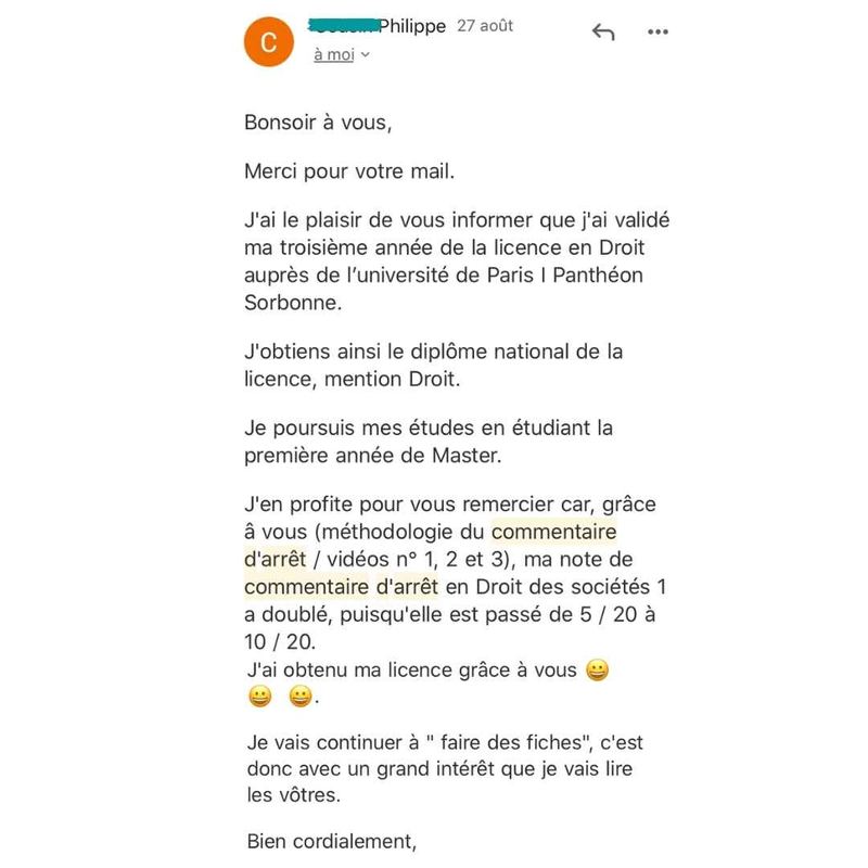 Message reçu d'un étudiant en droit