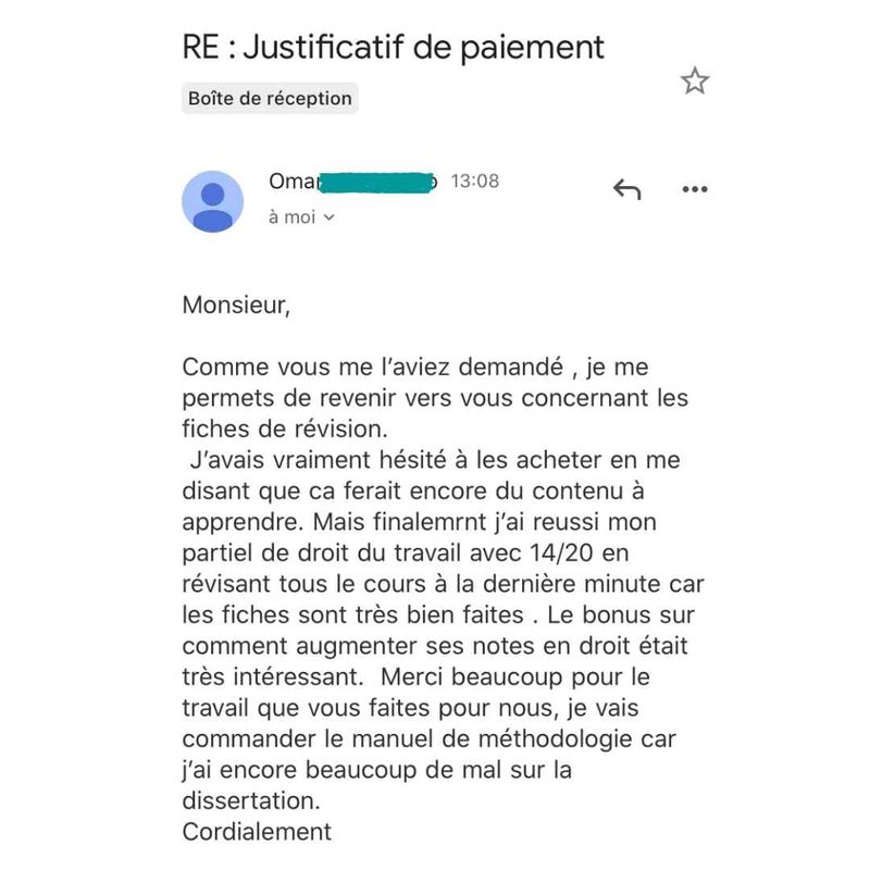 Message reçu d'un étudiant en droit