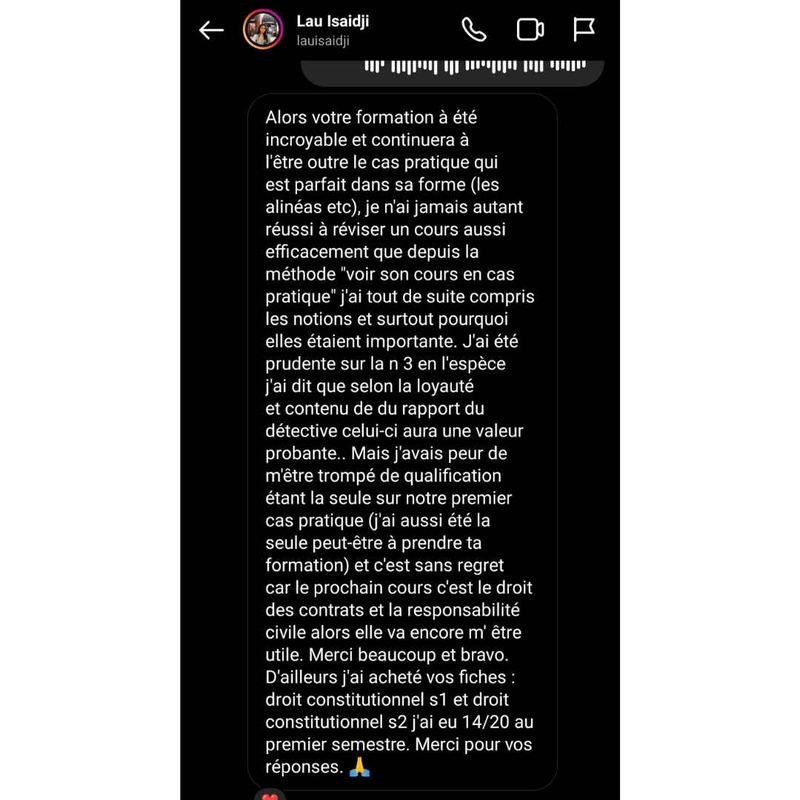 Message reçu d'un étudiant en droit