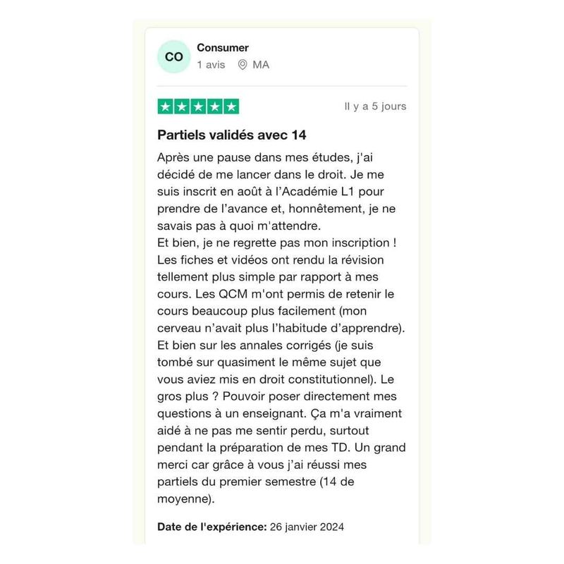 Message reçu d'un étudiant en droit