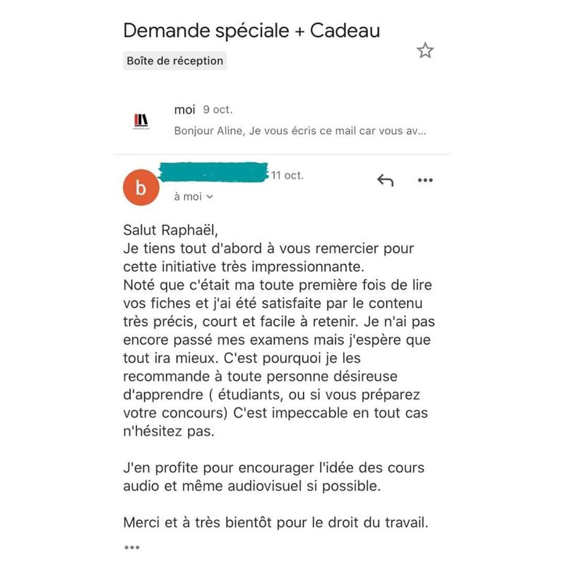 Message reçu d'un étudiant en droit