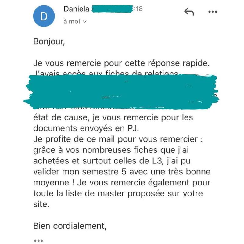 Message reçu d'un étudiant en droit