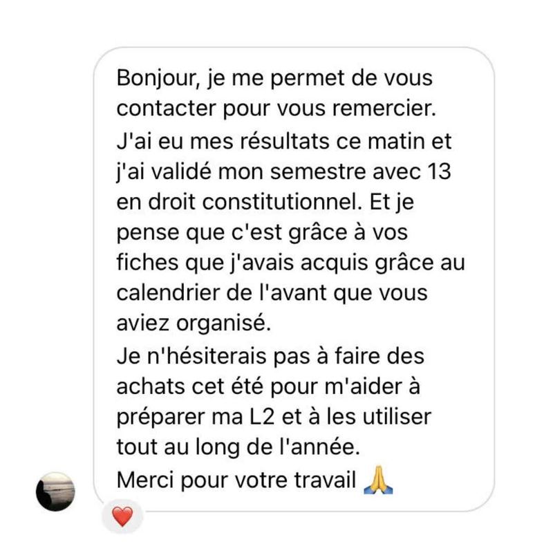 Message reçu d'un étudiant en droit