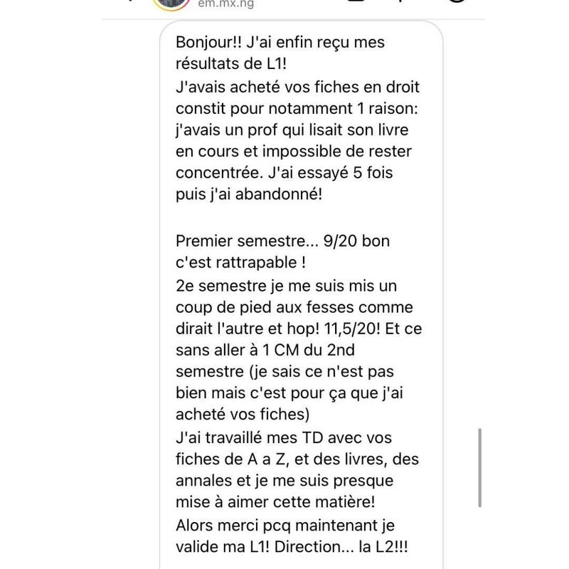 Message reçu d'un étudiant en droit