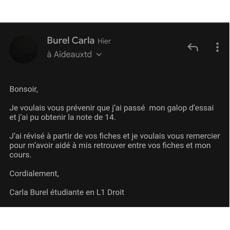 Message reçu d'un étudiant en droit