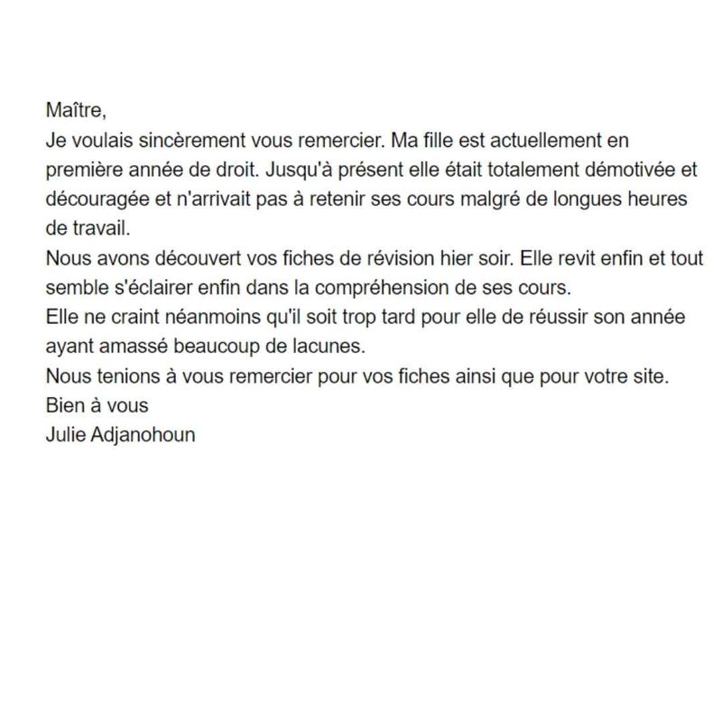 Message reçu d'un étudiant en droit