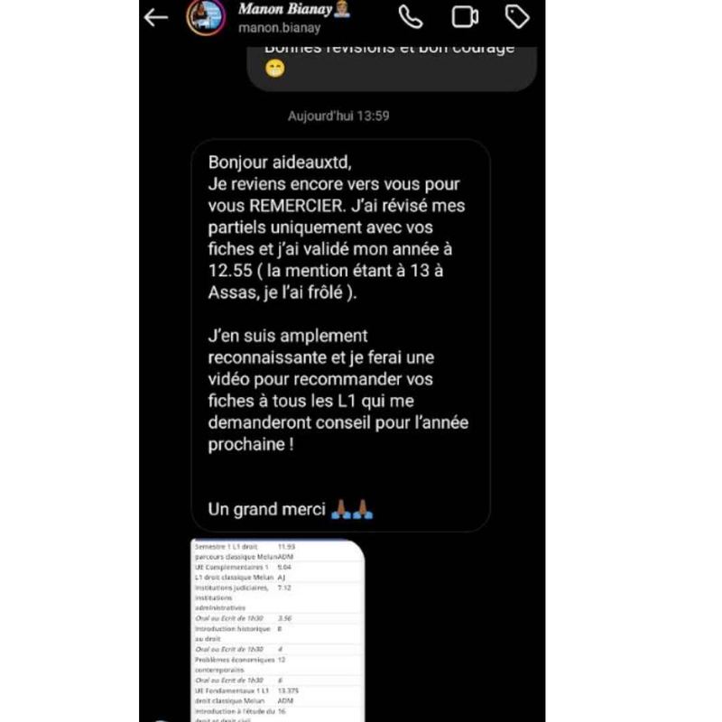 Message reçu d'un étudiant en droit