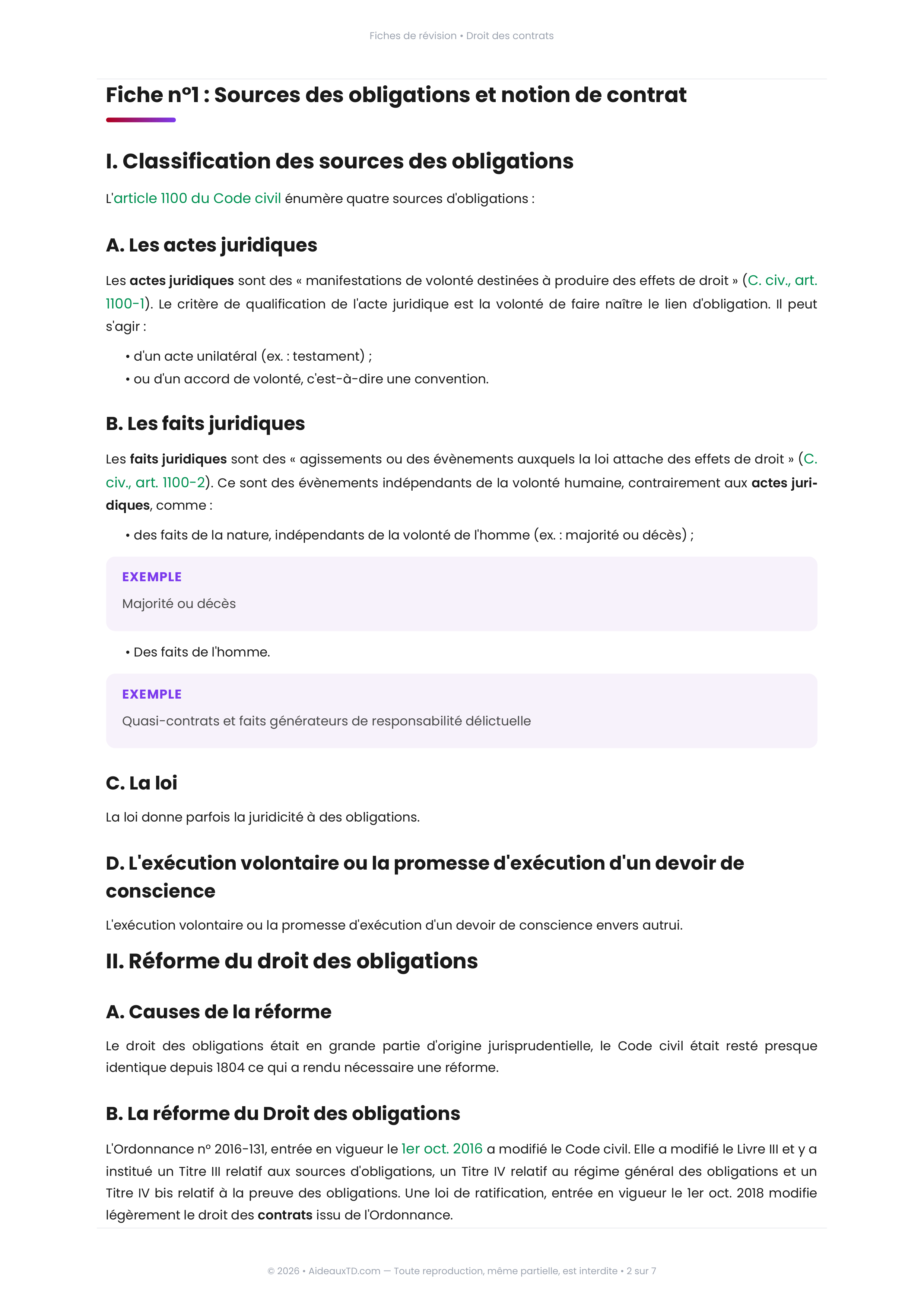 Extrait de fiche de revision de droit des contrats - AideauxTD