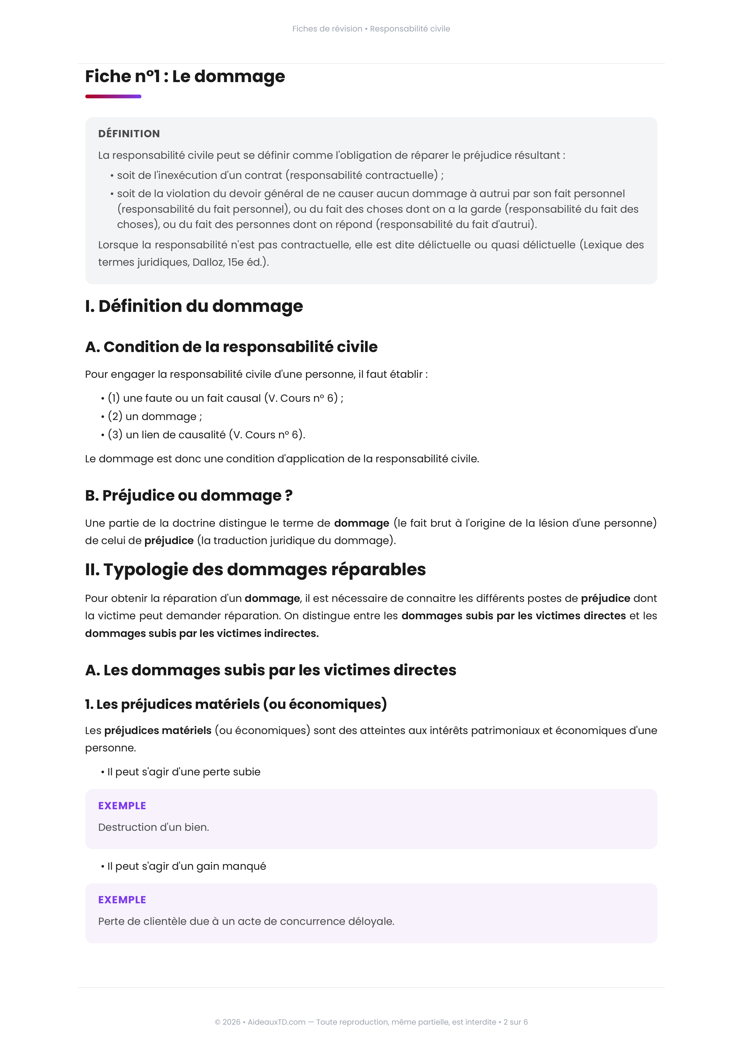 Extrait de fiche de revision de Responsabilite civile - AideauxTD