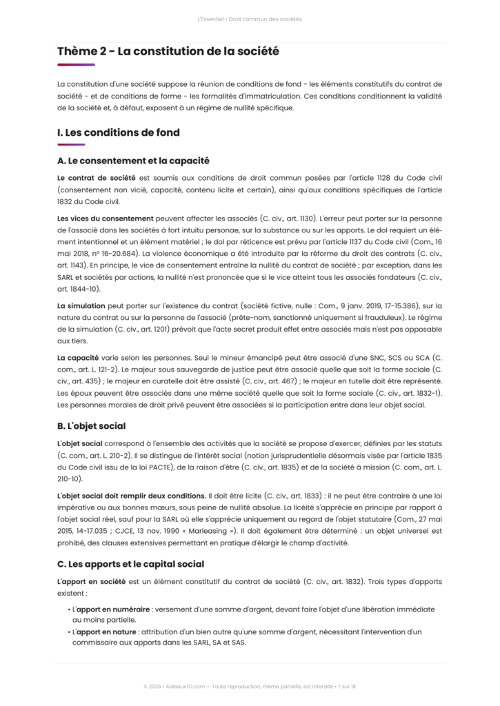 Extrait de L'Essentiel de droit commun des sociétés