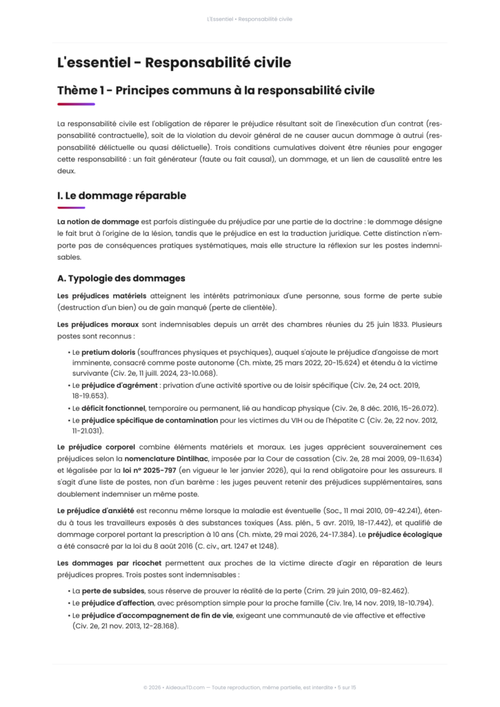 Extrait de L'Essentiel de responsabilité civile