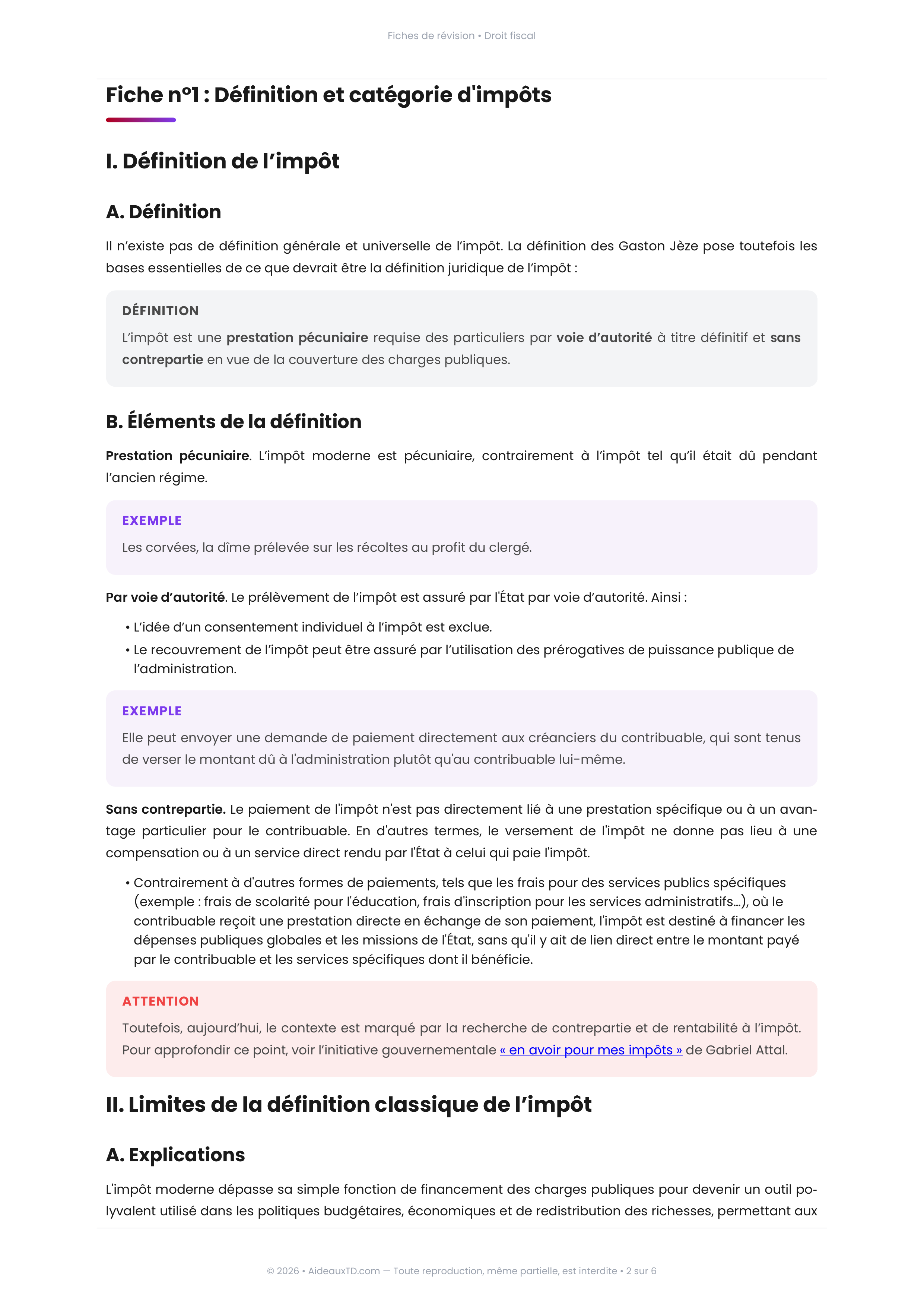 Extrait de fiche de révision de droit fiscal